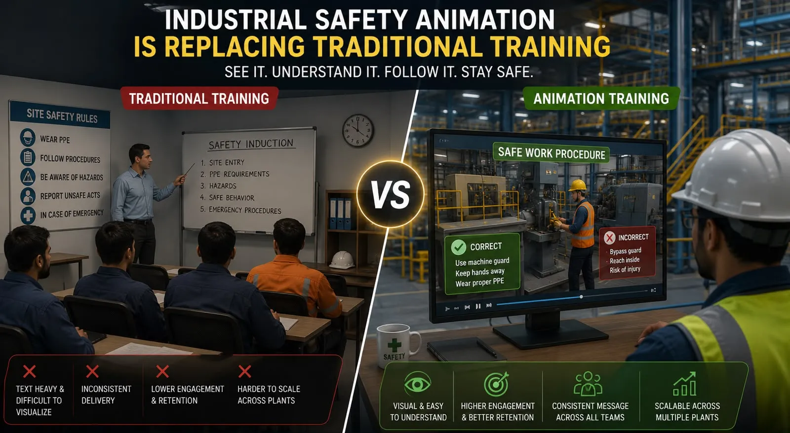 Industrial safety animation for factory training and hazard communication